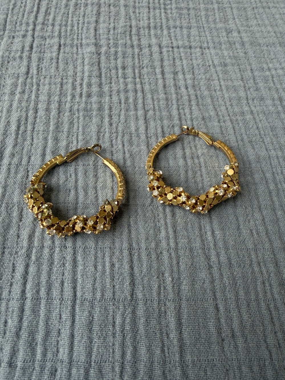 Gold Crystal and Gold Cluster Hoop Earrings EUC